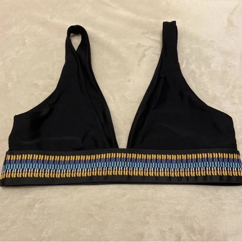 SHEIN Black Bikini Top with Blue and Gold Details